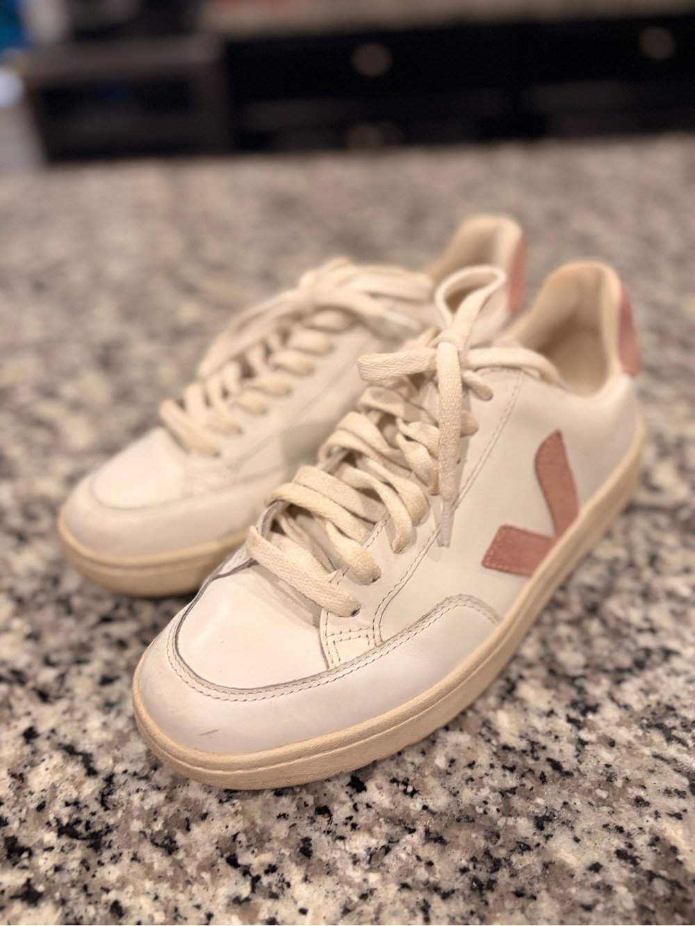 Veja Women’s 8 White Leather Sneakers with Pink Accent